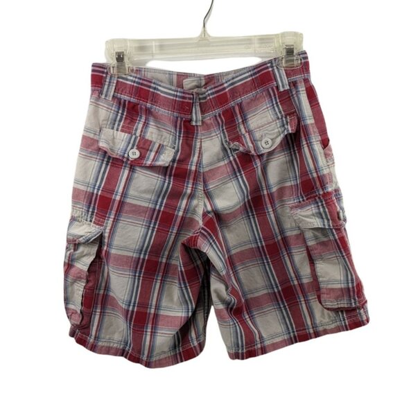 Arizona 16 Husky 31 waist Red, White Plaid 100% Cotton Cargo Shorts Pockets 39h - Picture 2 of 8